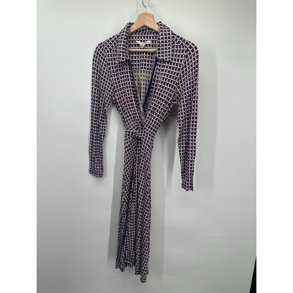 L.K. Bennett Wrap Dress Womens 8 Navy Cream Geometric Print Long Sleeve Midi - Picture 5 of 11